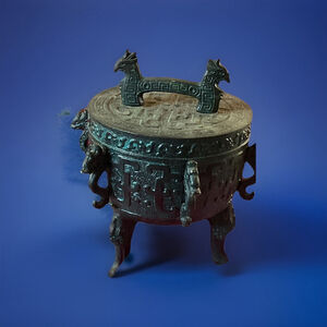 Vintage James Mont style Bronze Mayan Design Ice Bucket green